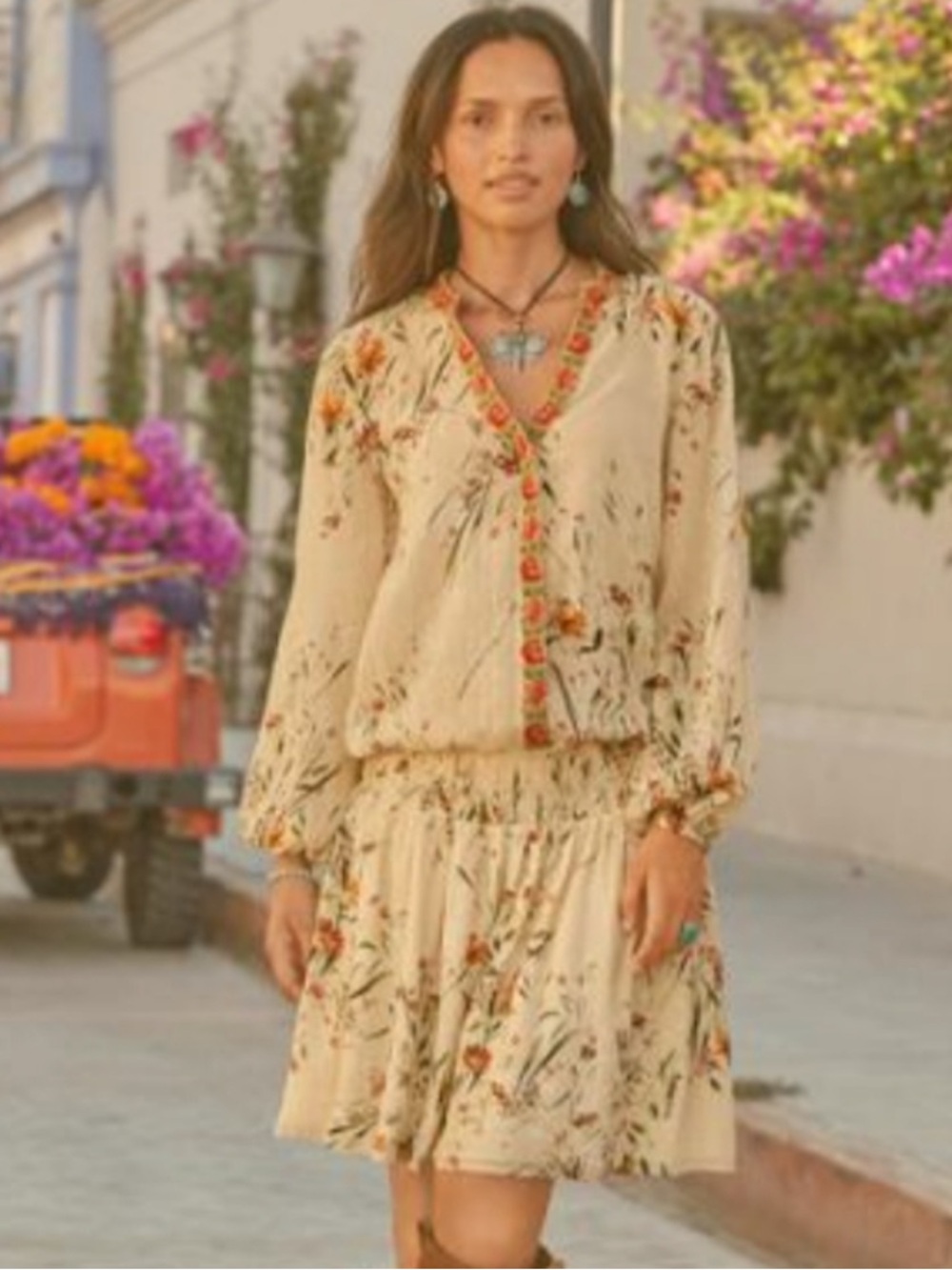 Sundance Ethereal Floral Embroidered Bloom Everyday Boho Cotton Dress Small